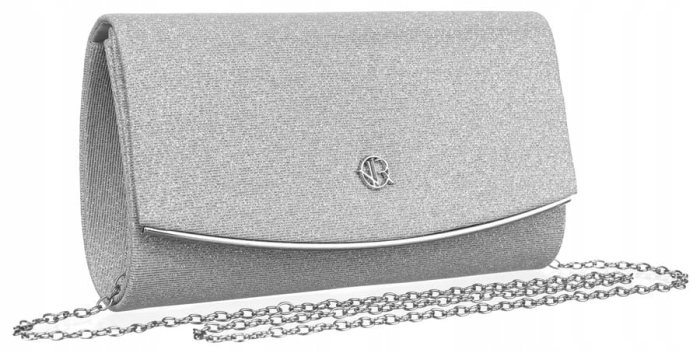 Brokatowa, wieczorowa kopertówka damska - Srebrna
