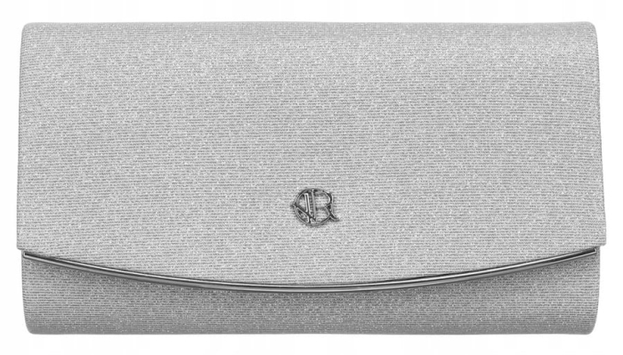 Brokatowa, wieczorowa kopertówka damska - Srebrna