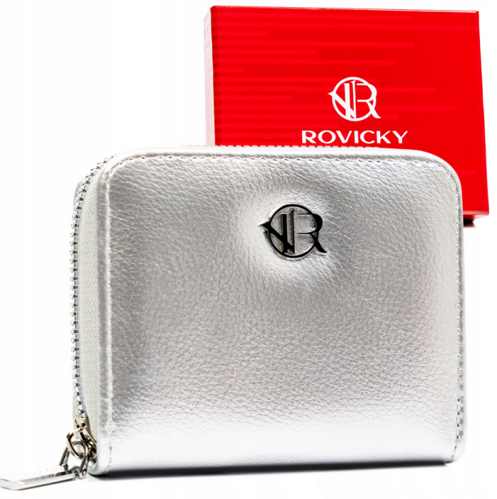 Elegancki, mały portfel damski na zamek - Srebrny