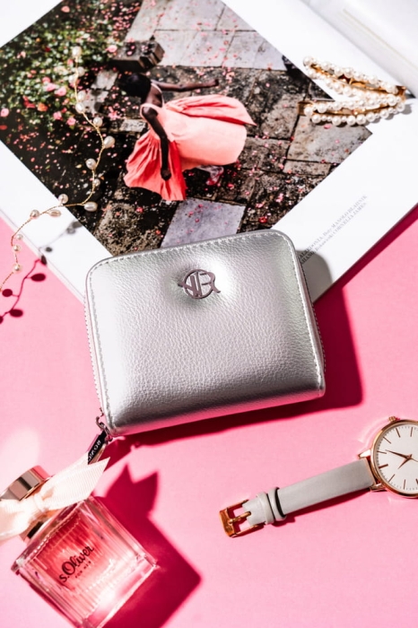 Elegancki, mały portfel damski na zamek - Srebrny