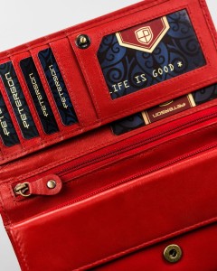 Skórzany portfel damski na karty - Czerwony