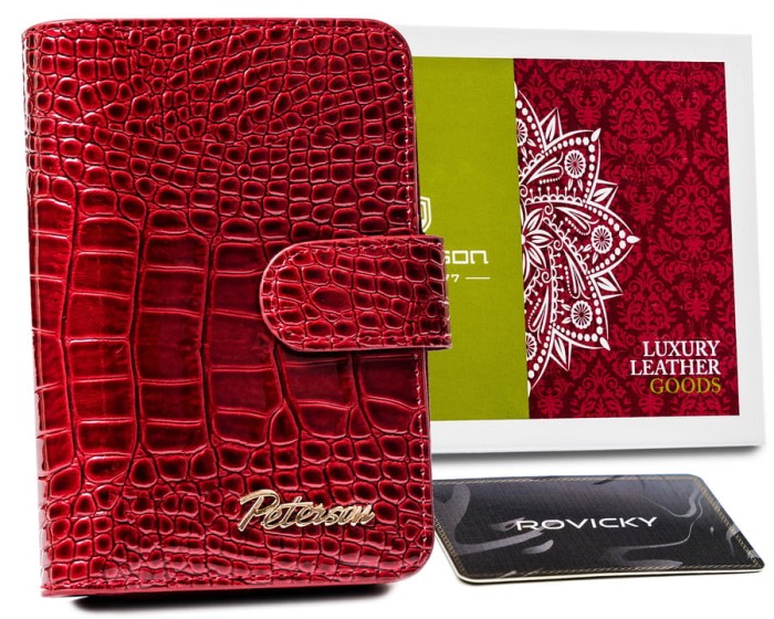 Skórzany portfel damski na zatrzask — Czerwony