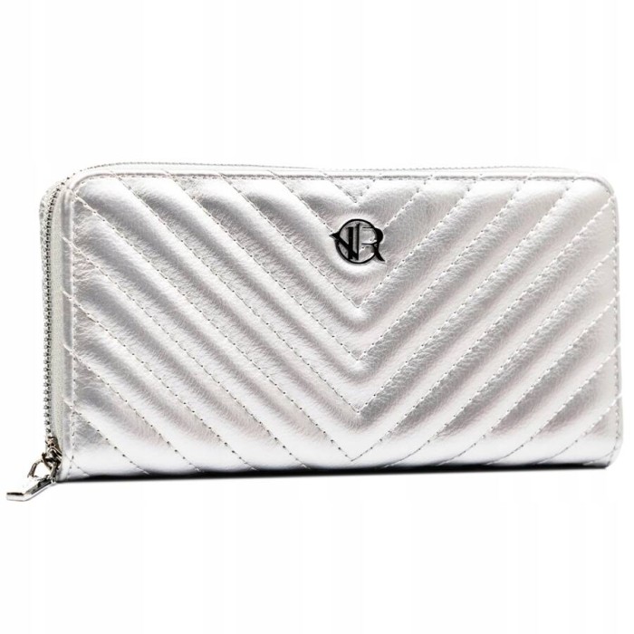 Duży portfel-piórnik damski ze skóry ekologicznej - Srebrny