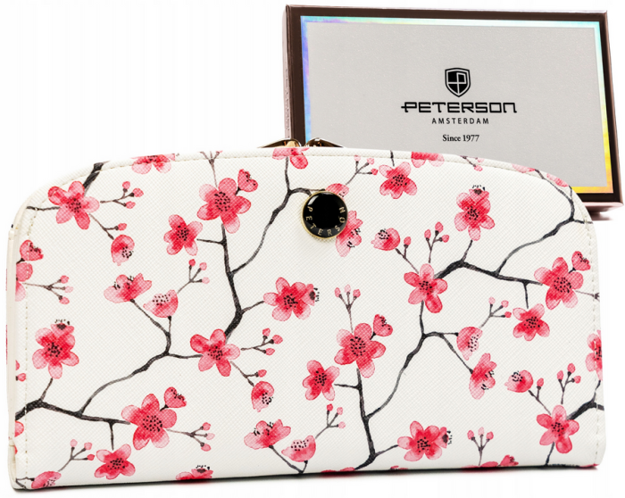 Duży portfel damski Peterson ze skóry ekologicznej, wzór kwiatowy, kolor multicolor.