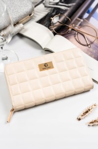 Portfel damski w typie piórnika w kolorze ecru zamykany na suwak - Rovicky