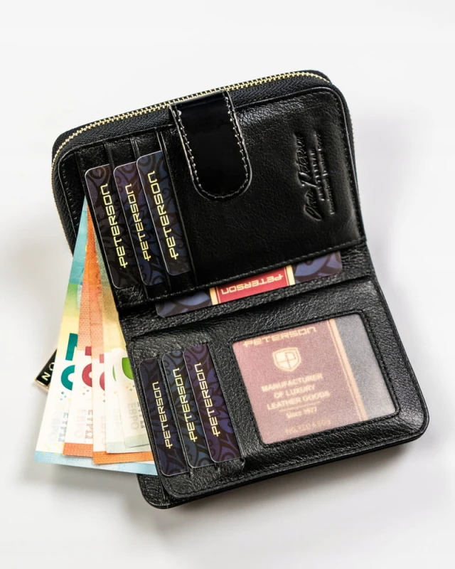 Kompaktowy portfel w kolorze czarnym z systemem RFID - Peterson