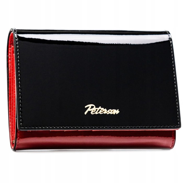 Portfel damski w orientacji poziomej wykonany ze skóry naturalnej w kolorze czarno-czerwonym - Peterson