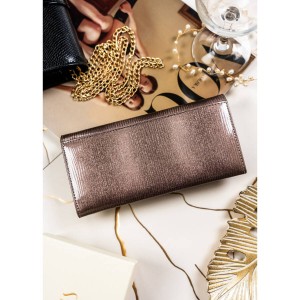 Szary portfel damski z lakierowanej skóry naturalnej na zatrzask - Peterson