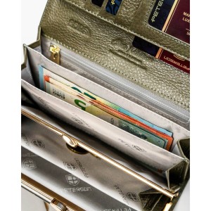 Szary portfel damski z lakierowanej skóry naturalnej na zatrzask - Peterson