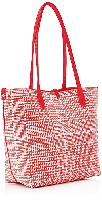 Shopper David Jones 2w1 – czerwony kuferek, widok z boku i detale materiału