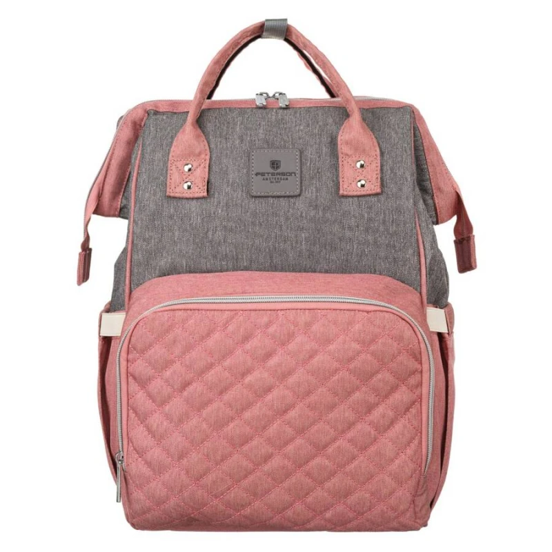 Plecak damski typu mommy bag w szaro-różowym kolorze - Peterson