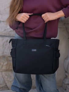 Czarny shopper bag torebka mieszcząca A4 - Peterson