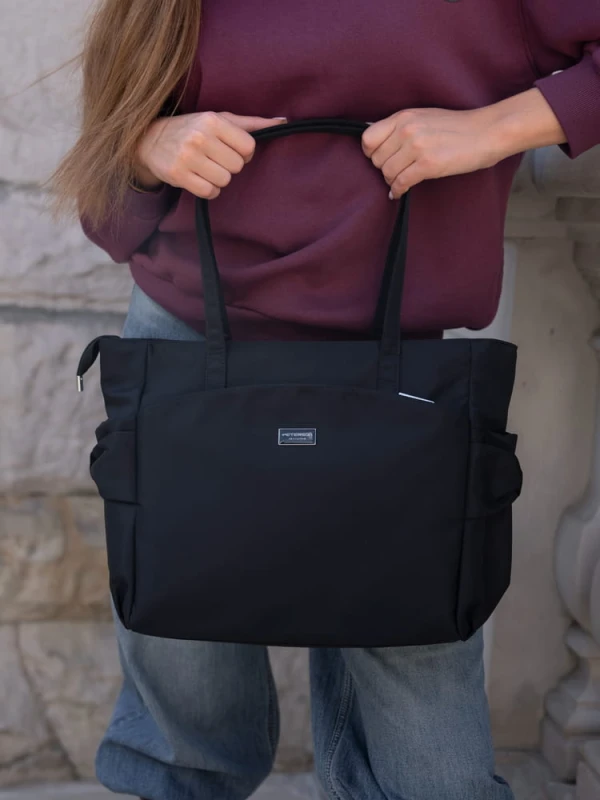 Czarny shopper bag torebka mieszcząca A4 - Peterson