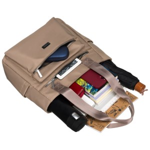 Nylonowa torebka damska w beżowym kolorze ze srebrnymi okuciami - Peterson