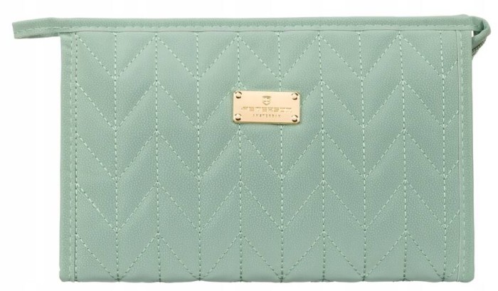 Jednokomorowa kosmetyczka damska ze skóry ekologicznej w jodełkę w kolorze zielonym - Peterson