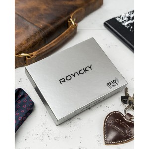 Portfel męski ze skóry naturalnej zamykany na zatrzask - Rovicky