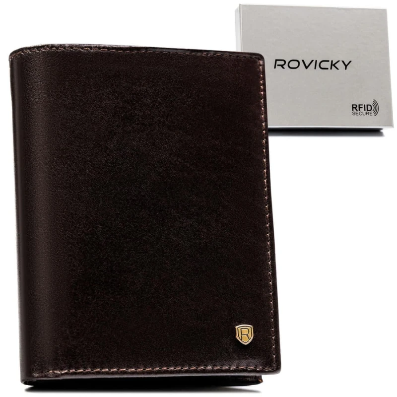 Klasyczny portfel męski z RFID w brązowym kolorze - Rovicky