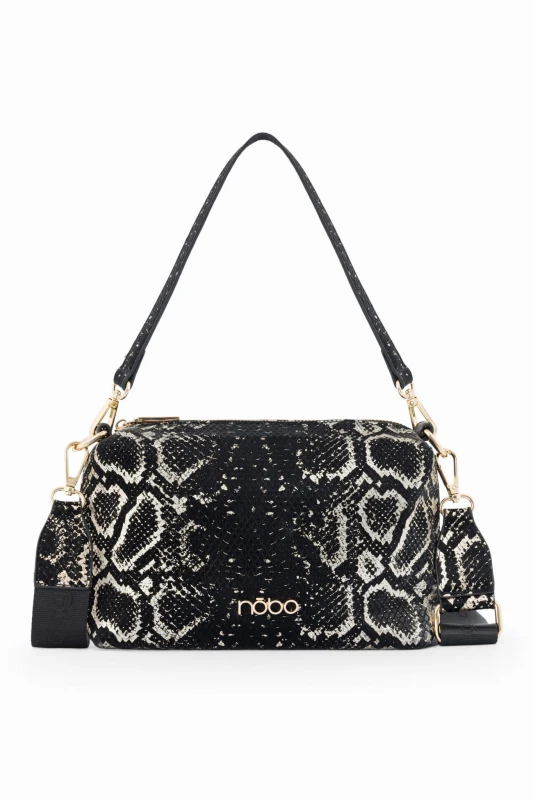 Czarno-złota listonoszka damska Nobo – elegancka torebka na ramię z regulowanym paskiem