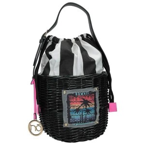 Czarna wizytowa torebka damska NOBO koszyczek z wikliny z złotymi okuciami