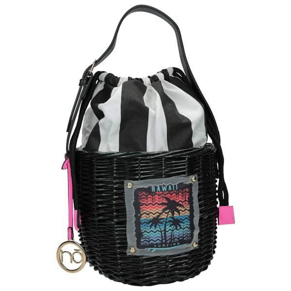 Czarna wizytowa torebka damska NOBO koszyczek z wikliny z złotymi okuciami