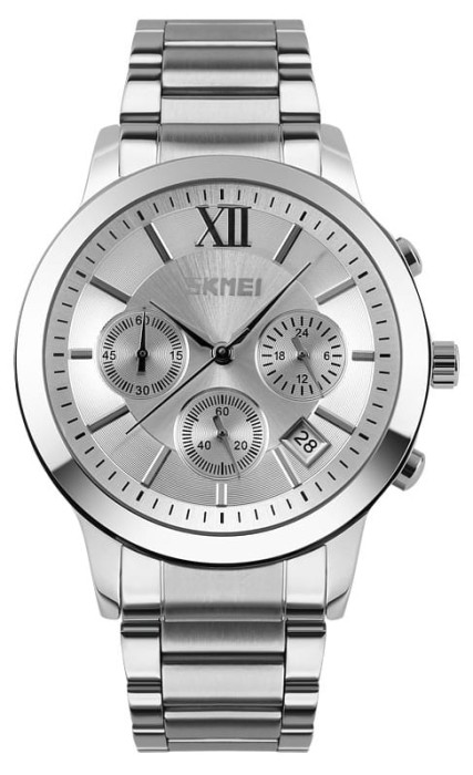 Zegarek męski Skmei 9097SI – nowoczesny model na srebrnym tle.