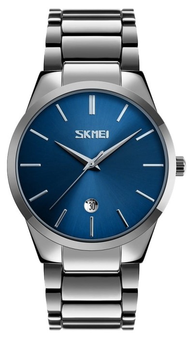 Zegarek męski Skmei 9140SIBU – elegancki model na niebieskim tle.
