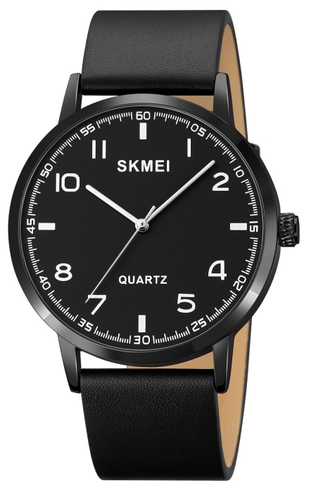 Skmei 1890BKBK to stylowy męski zegarek z czarną tarczą i eleganckim czarnym paskiem skórzanym.