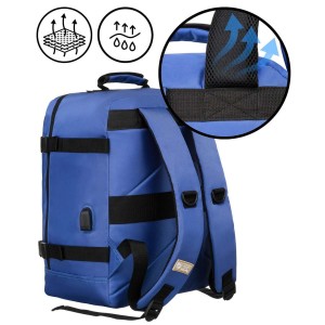 Podróżny plecak z wodoodpornego poliestru w niebieskim kolorze zawieszony na regulowanych szelkach - Peterson