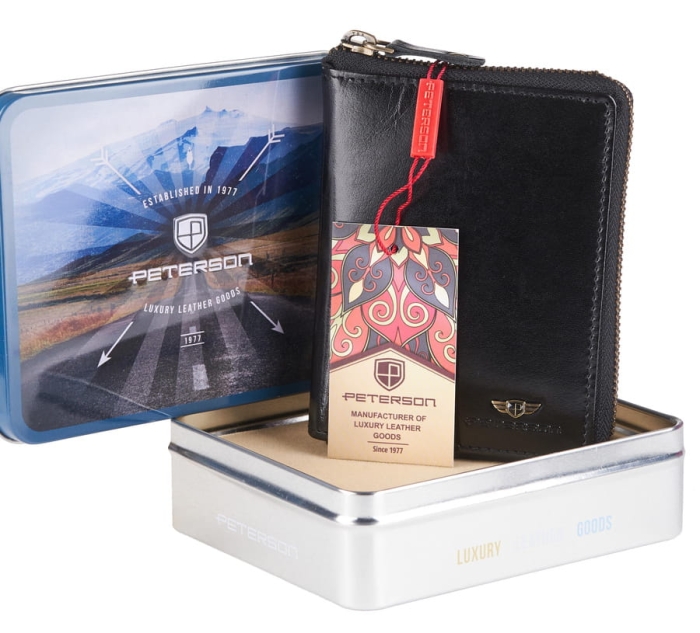 Skórzany portfel na zamek z ochroną kart - Peterson