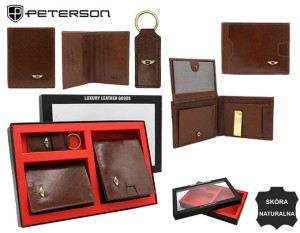 Zestaw prezentowy: skórzany portfel męski, etui i brelok - Peterson