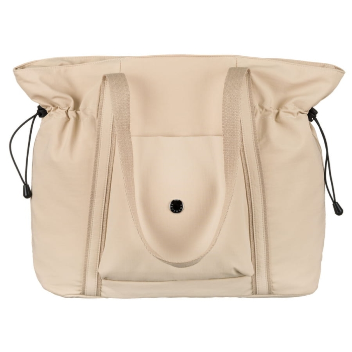Beżowa shopperka damska z poliestru zawieszona na wygodnych uchwytach - Peterson
