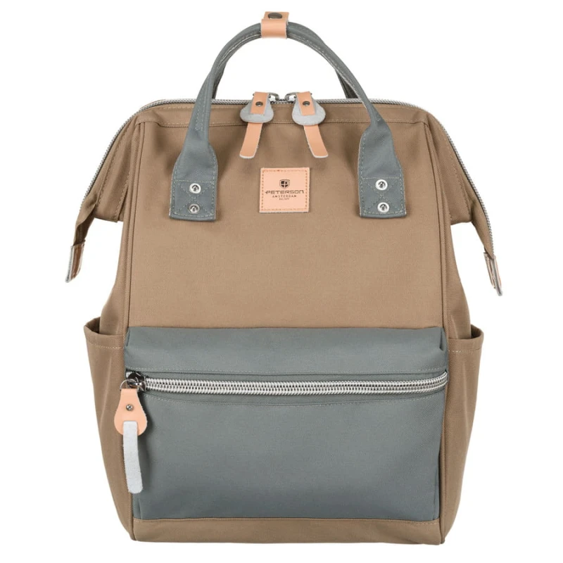 Dwukolorowy podróżny plecak damski z poliestru, jednokomorowy z dziewięcioma kieszeniami - Peterson