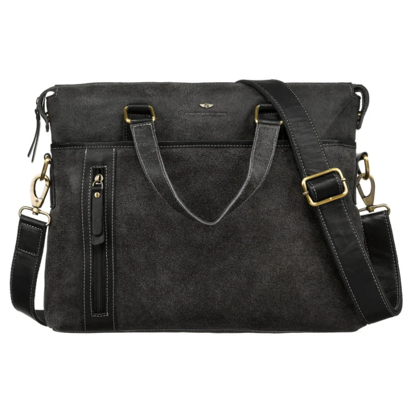 Czarna, skórzana torba męska na dokumenty z miejscem na laptopa - Peterson