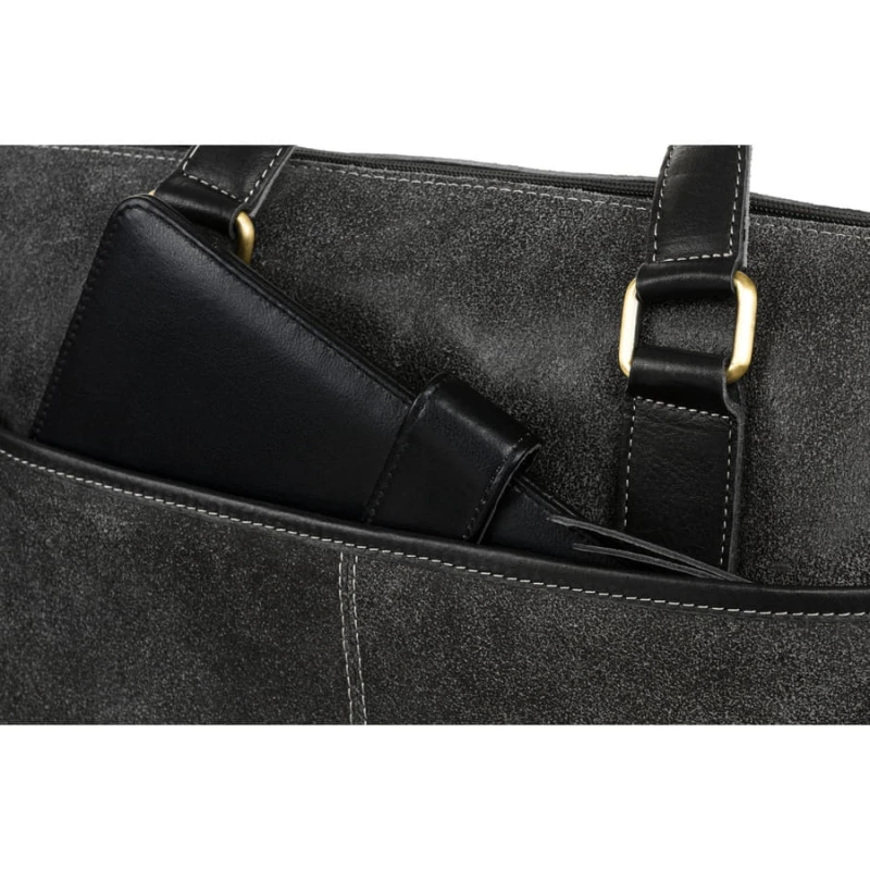 Czarna, skórzana torba męska na dokumenty z miejscem na laptopa - Peterson