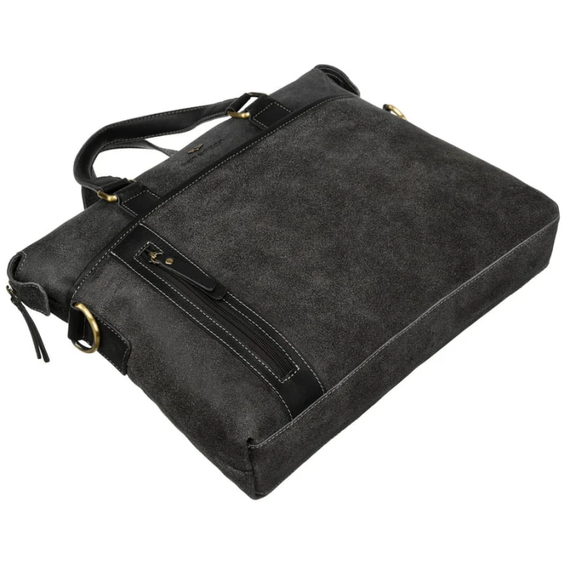 Czarna, skórzana torba męska na dokumenty z miejscem na laptopa - Peterson