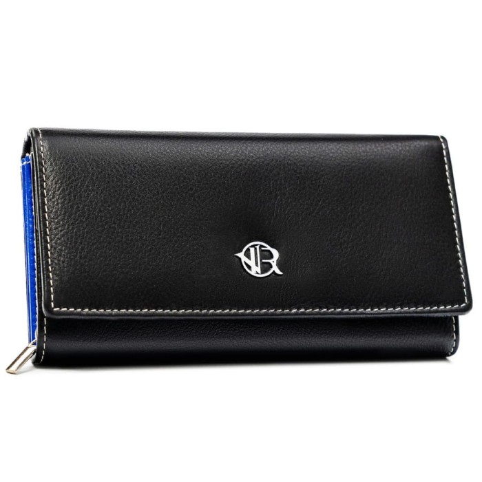 Skórzany, duży portfel damski w czarnym kolorze zamykany na zatrzask - Rovicky