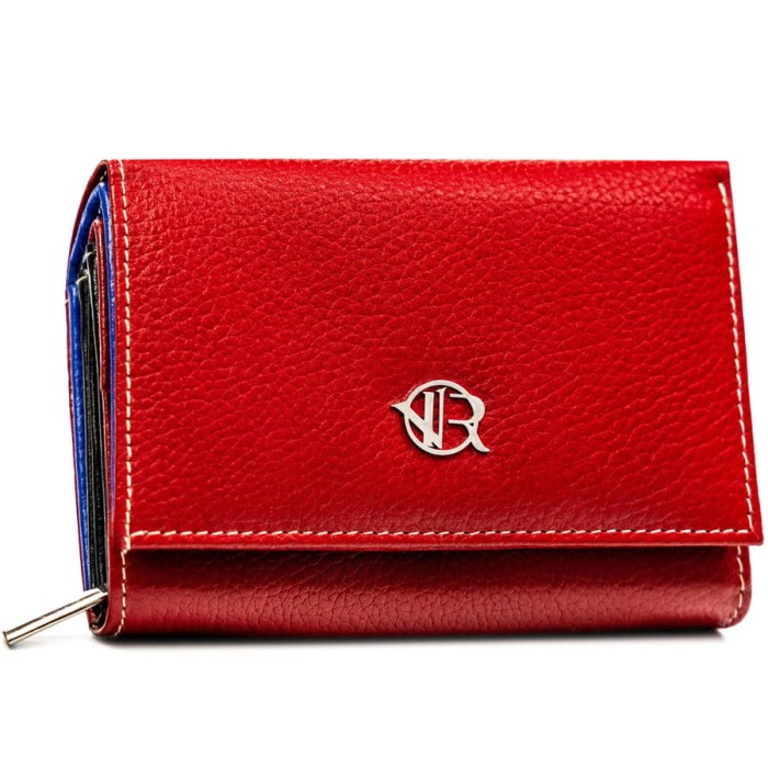 Skórzany portfel damski na zatrzask w czerwonym kolorze - Rovicky