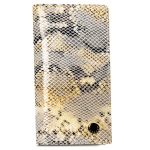 Skórzany portfel damski na magnes z fakturą imitującą skórę węża w beżowym kolorze - Peterson