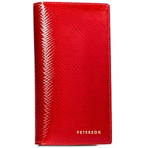 Skórzany, czerwony portfel damski na magnes i zamek z systemem RFID - Peterson