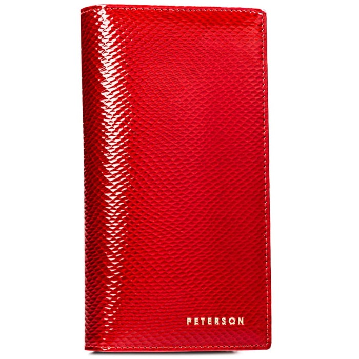 Skórzany, czerwony portfel damski na magnes i zamek z systemem RFID - Peterson