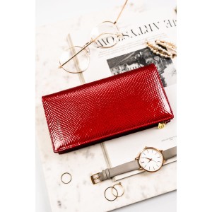 Skórzany, czerwony portfel damski na magnes i zamek z systemem RFID - Peterson