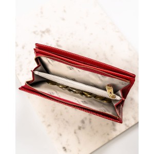 Skórzany, czerwony portfel damski na magnes i zamek z systemem RFID - Peterson