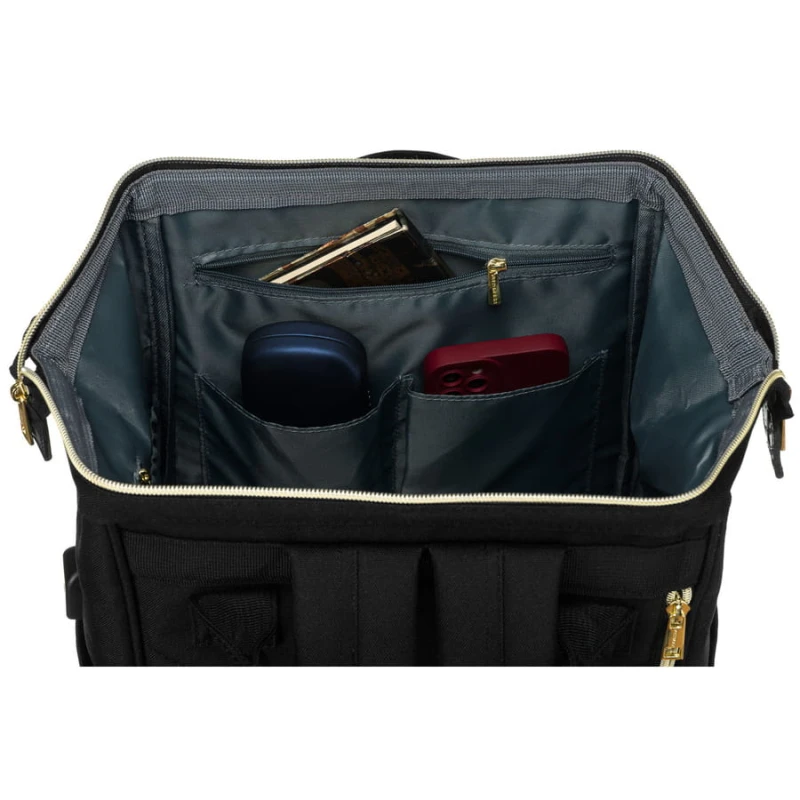 Duży plecak damski z poliestru w czarnym kolorze z miejscem na laptopa - Peterson