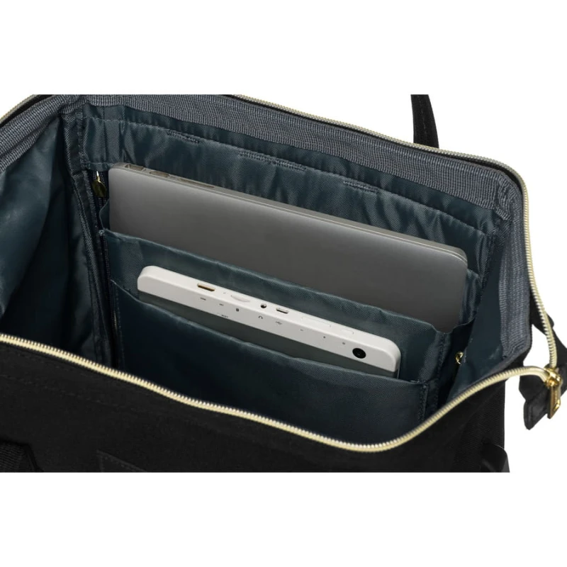 Duży plecak damski z poliestru w czarnym kolorze z miejscem na laptopa - Peterson