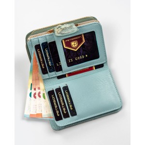 Średni portfel damski ze skóry naturalnej wyposażony w orientacji pionowej zamykany zatrzaskiem, biglem i suwakiem - Peterson