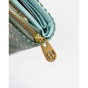 Średni portfel damski ze skóry naturalnej wyposażony w orientacji pionowej zamykany zatrzaskiem, biglem i suwakiem - Peterson