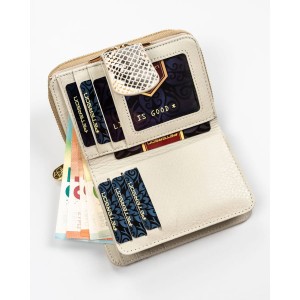 Elegancki, średni portfel damski ze skóry naturalnej wyposażony w system RFID ze wzorem skóry węża - Peterson