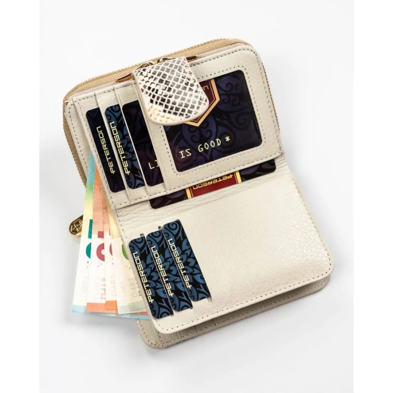 Elegancki, średni portfel damski ze skóry naturalnej wyposażony w system RFID ze wzorem skóry węża - Peterson