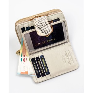 Elegancki, średni portfel damski ze skóry naturalnej wyposażony w system RFID ze wzorem skóry węża - Peterson