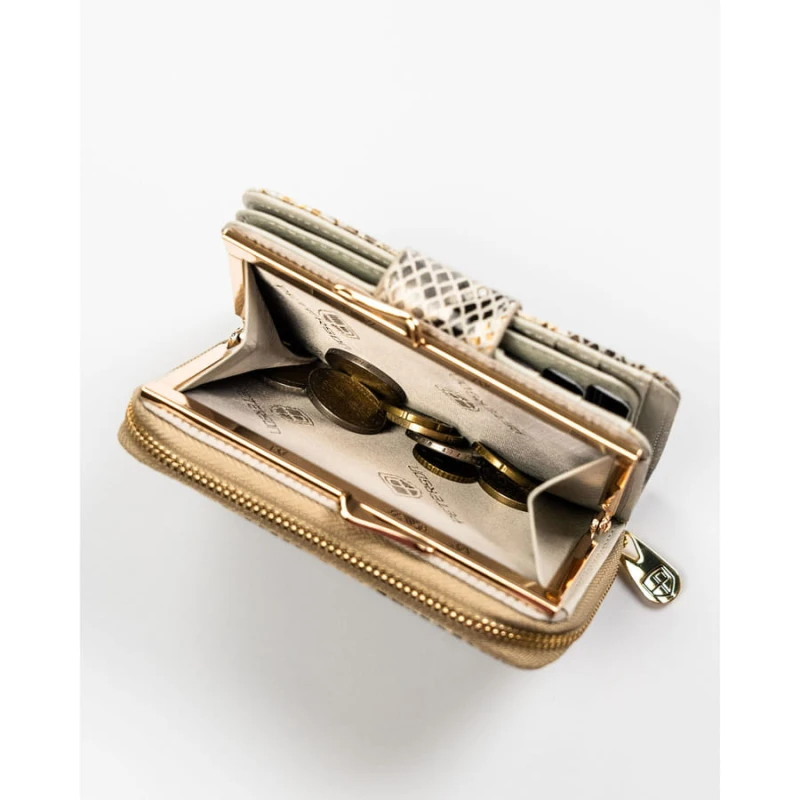 Elegancki, średni portfel damski ze skóry naturalnej wyposażony w system RFID ze wzorem skóry węża - Peterson